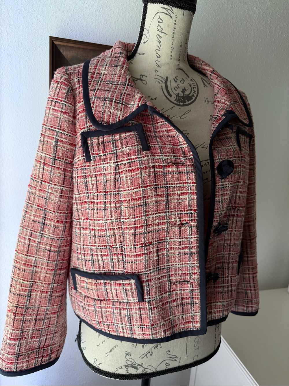 kate spade Pink Tweed Jacket with Navy Trim